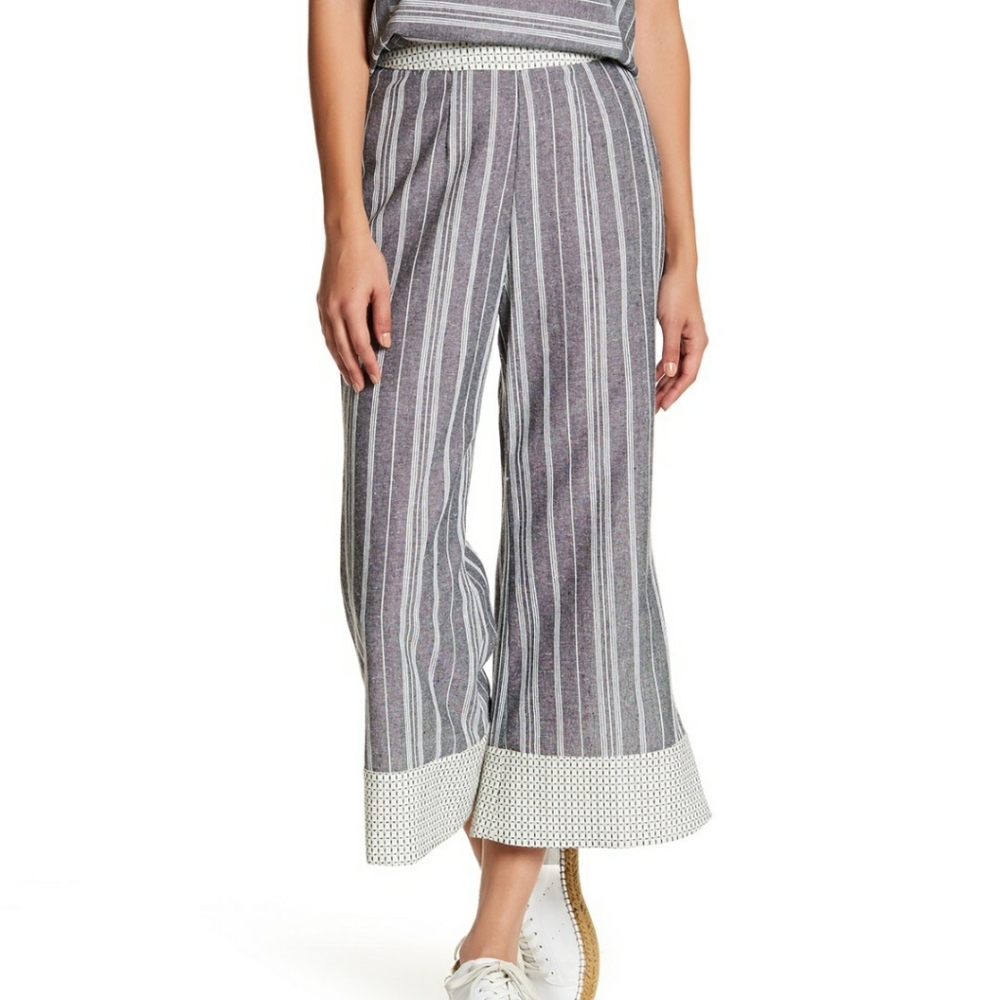 ENGLISH FACTORY Stripe Linen Blend Wide Leg Pants